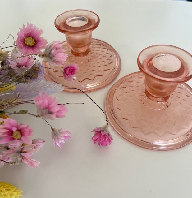 Rose Glass Candleholders
